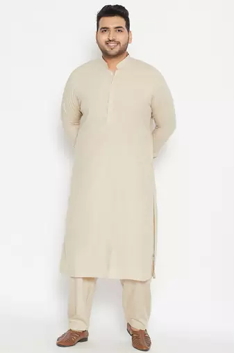 Off White cotton blend pathani kurta set