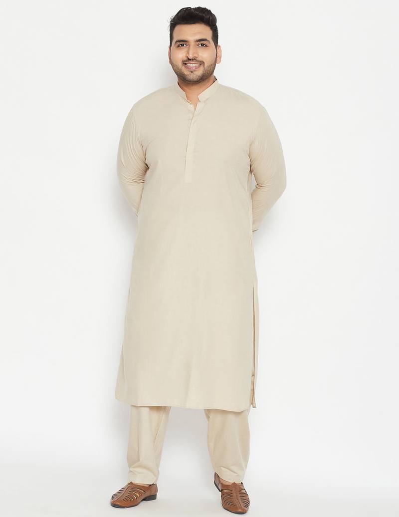 Off White cotton blend pathani kurta set