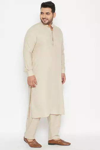 Off White cotton blend pathani kurta set