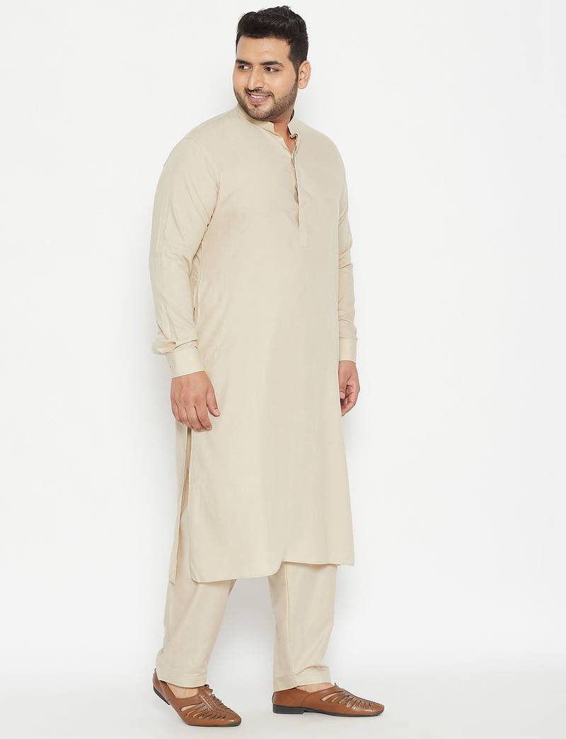 Off White cotton blend pathani kurta set