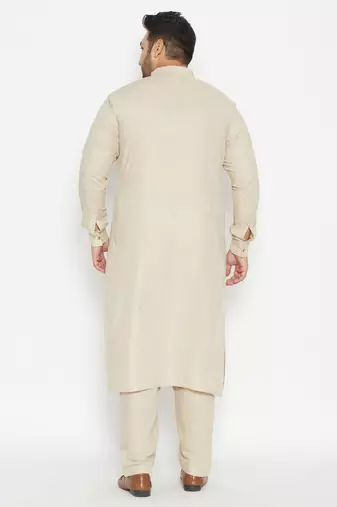 Off White cotton blend pathani kurta set