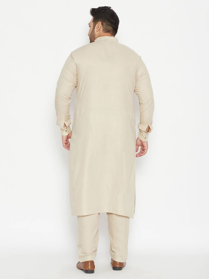 Off White cotton blend pathani kurta set