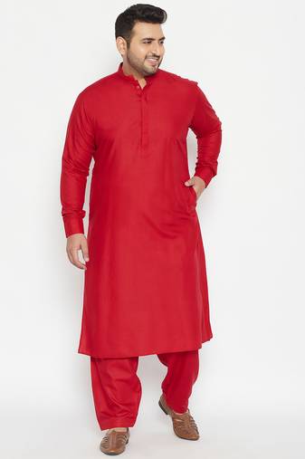 Men's maroon cotton blend pathani kurta set