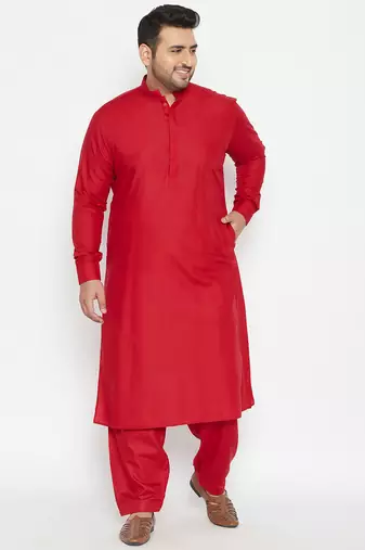 Men's maroon cotton blend pathani kurta set