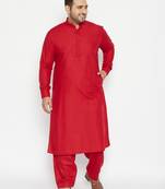 Men's maroon cotton blend pathani kurta set