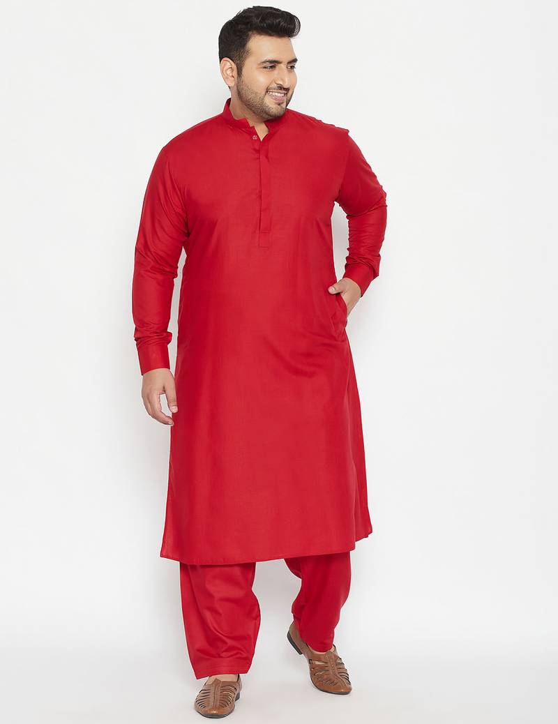 Men's maroon cotton blend pathani kurta set