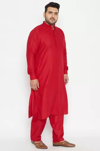 Men's maroon cotton blend pathani kurta set