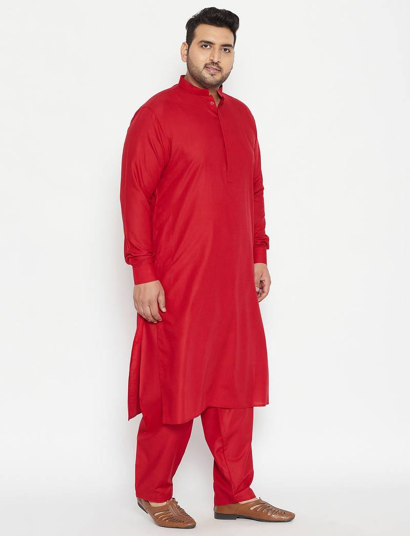 Men's maroon cotton blend pathani kurta set