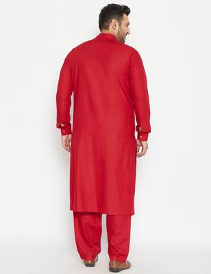 Men's maroon cotton blend pathani kurta set 3