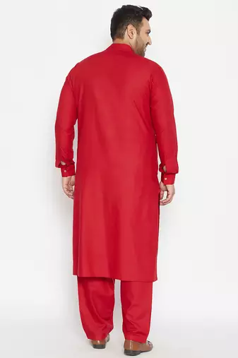 Men's maroon cotton blend pathani kurta set