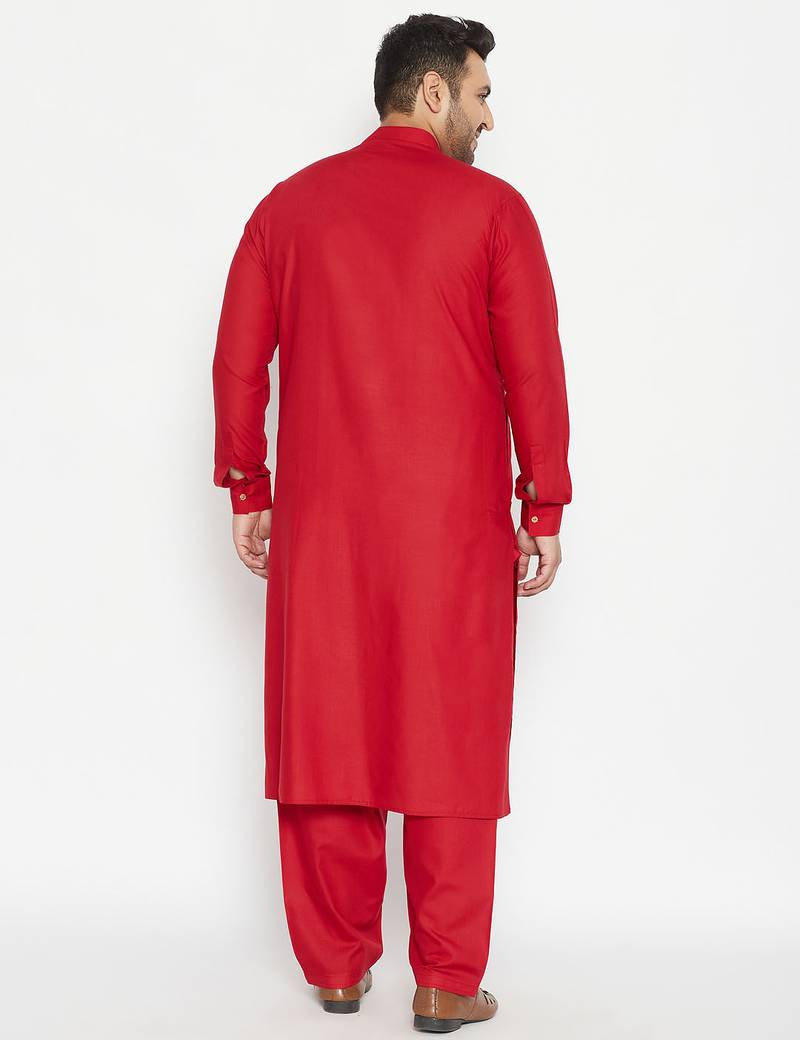 Men's maroon cotton blend pathani kurta set