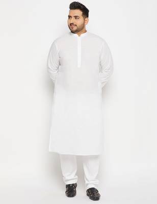 Men's white cotton blend kurta pyjama set 1