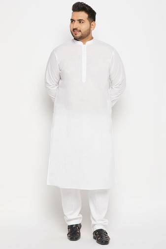 Men's white cotton blend kurta pyjama set