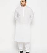 Men's white cotton blend kurta pyjama set