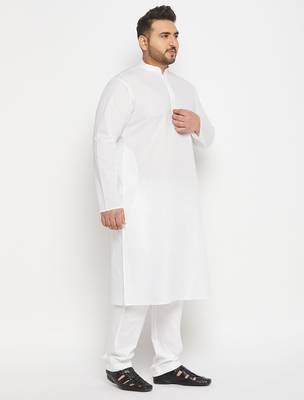 Men's white cotton blend kurta pyjama set 2