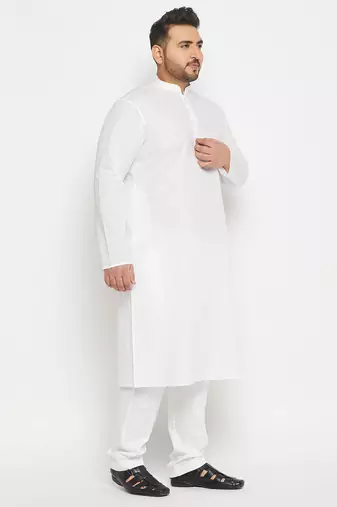 Men's white cotton blend kurta pyjama set