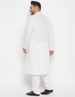 Men's white cotton blend kurta pyjama set 3