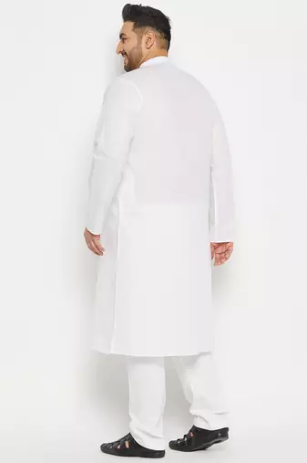 Men's white cotton blend kurta pyjama set