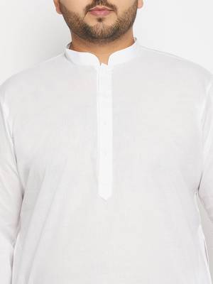 Men's white cotton blend kurta pyjama set 4