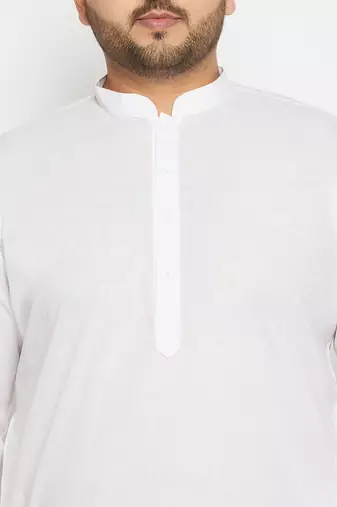 Men's white cotton blend kurta pyjama set