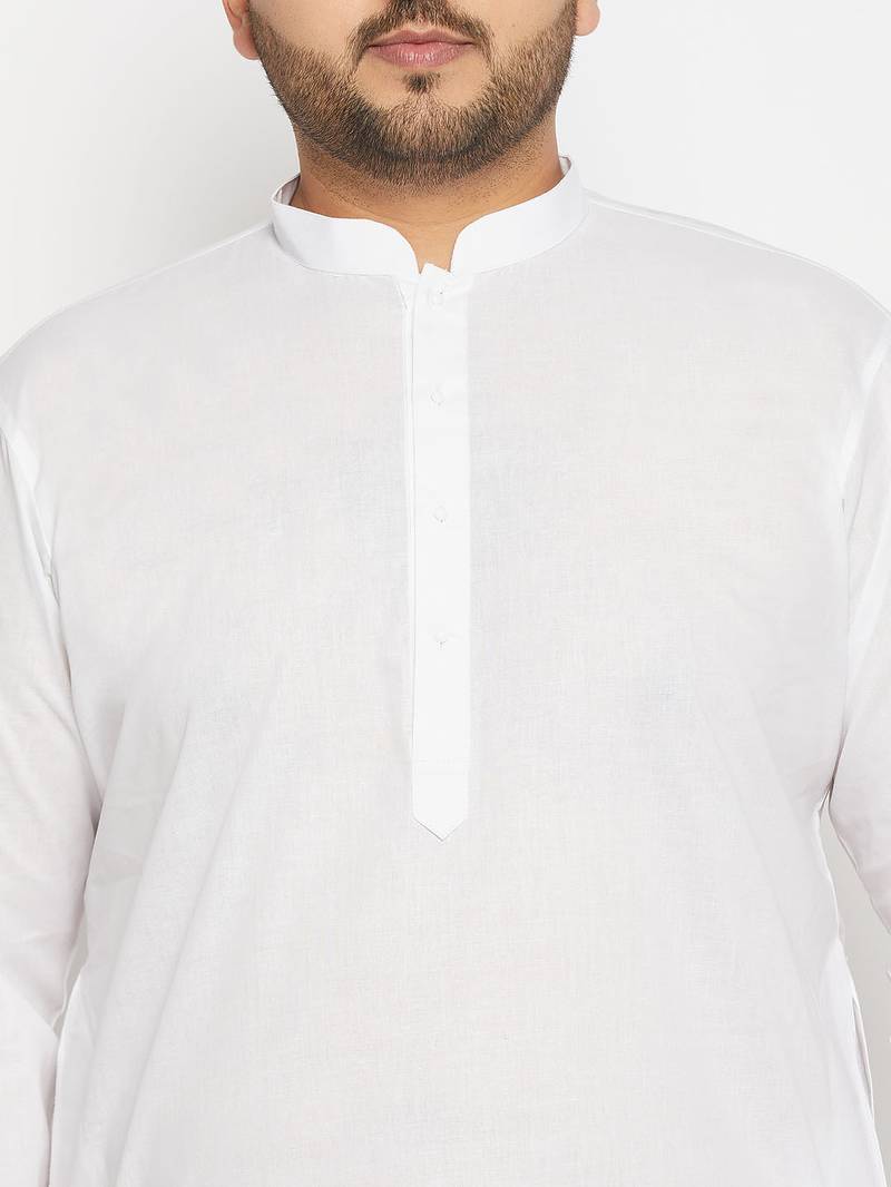 Men's white cotton blend kurta pyjama set