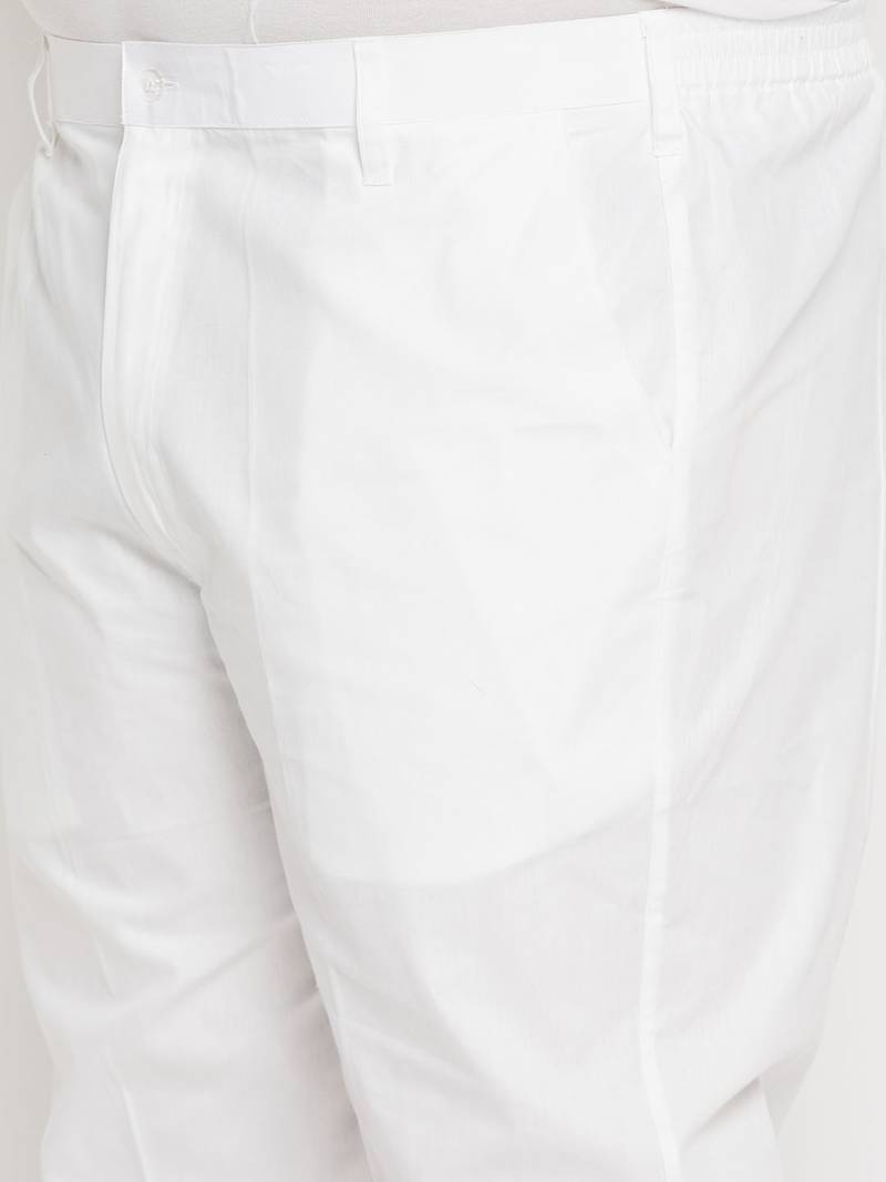 Men's white cotton blend kurta pyjama set