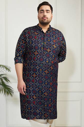 Men's blue cotton blend kurta