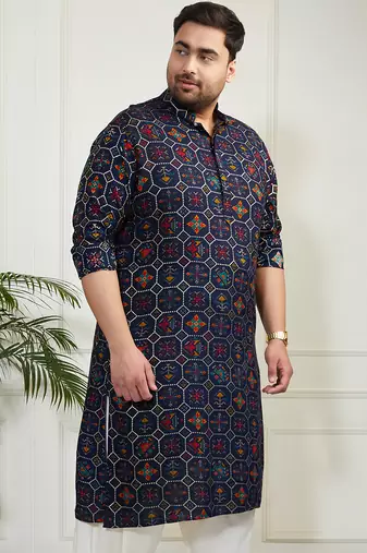 Men's blue cotton blend kurta
