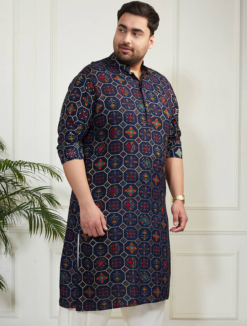 Men's blue cotton blend kurta