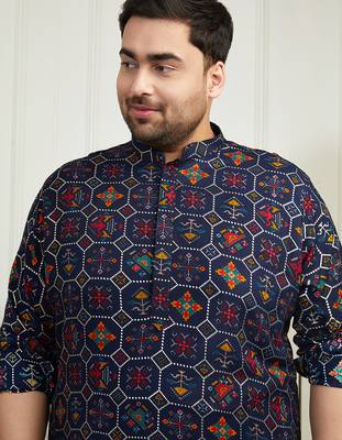 Men's blue cotton blend kurta 3