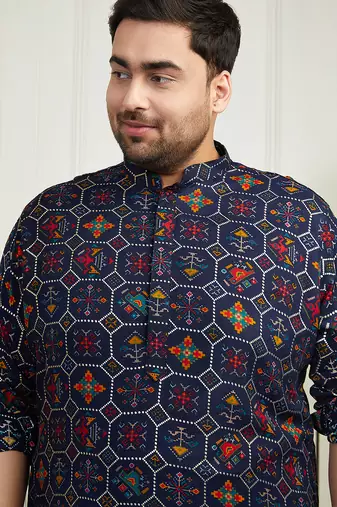 Men's blue cotton blend kurta