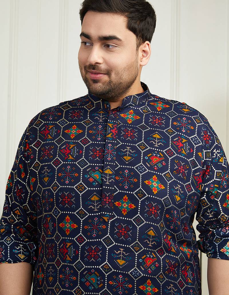 Men's blue cotton blend kurta