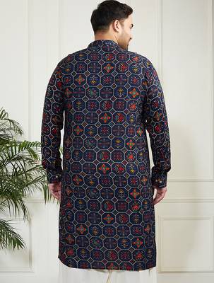 Men's blue cotton blend kurta 4