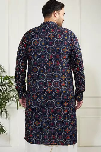 Men's blue cotton blend kurta