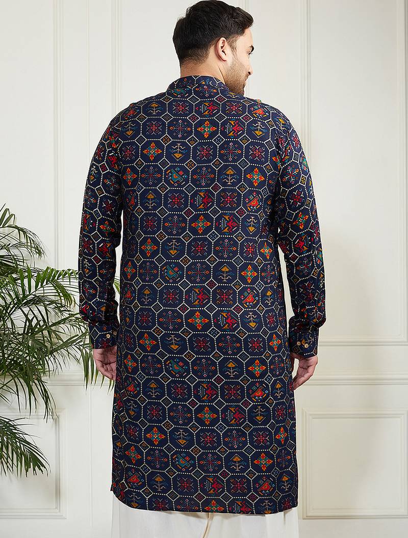 Men's blue cotton blend kurta