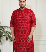 Men's red cotton blend kurta