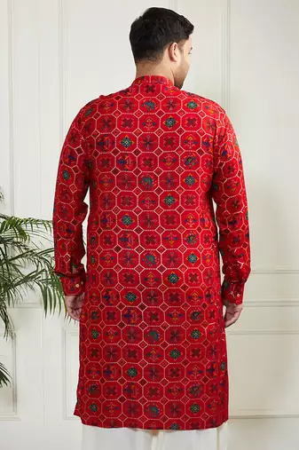 Men's red cotton blend kurta