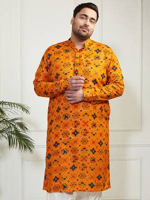 Men's yellow cotton blend kurta 1