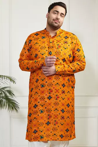 Men's yellow cotton blend kurta