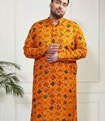 Men's yellow cotton blend kurta