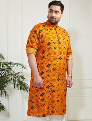 Men's yellow cotton blend kurta 2