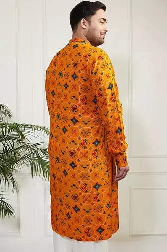 Men's yellow cotton blend kurta
