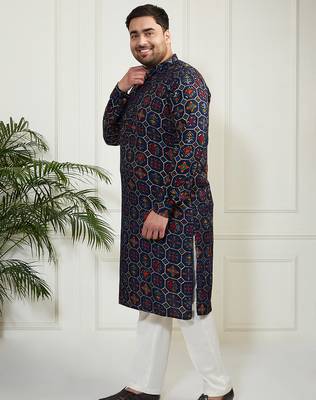 Men's blue and cream cotton blend kurta pyjama set 4