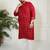 Red and cream cotton blend kurta pyjama set