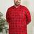 Red and cream cotton blend kurta pyjama set