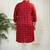 Red and cream cotton blend kurta pyjama set