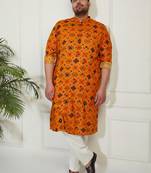 Men's yellow and cream cotton blend kurta pyjama set