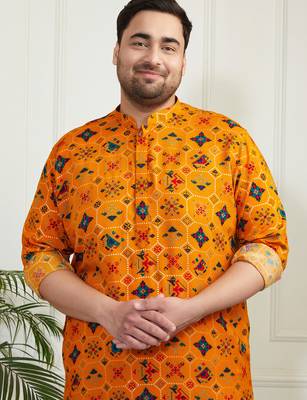 Men's yellow and cream cotton blend kurta pyjama set 3