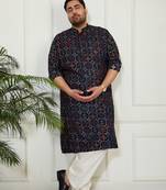 Men's blue and cream cotton blend kurta and patiala set
