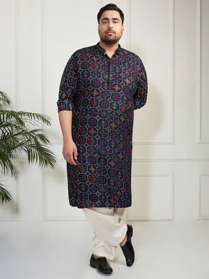Men's blue and cream cotton blend kurta and patiala set 2